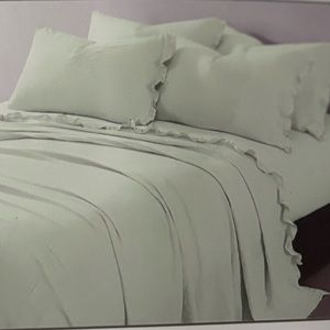 shabby chic full size ruffled sheet set light green farmhouse style NWT